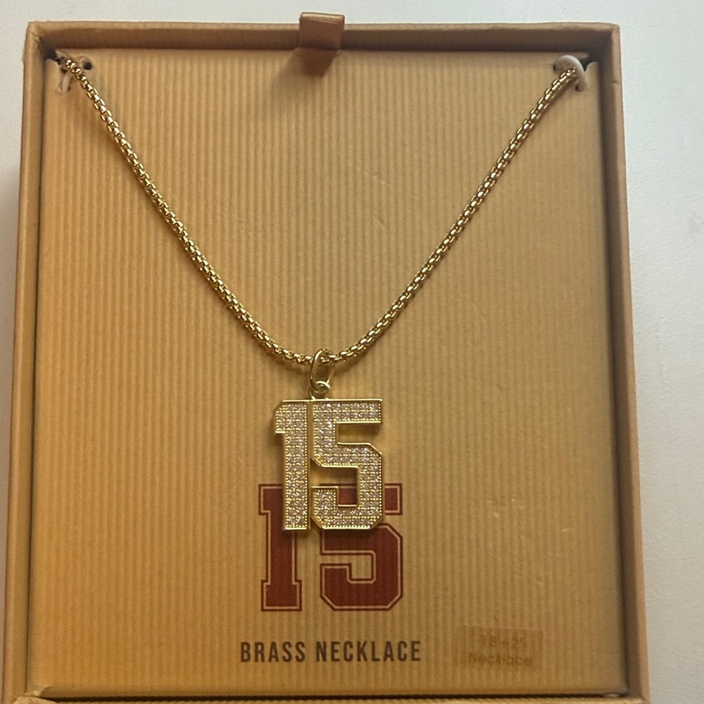 Structure Crystal-Studded '15' Brass Chain Necklace 18 inches
